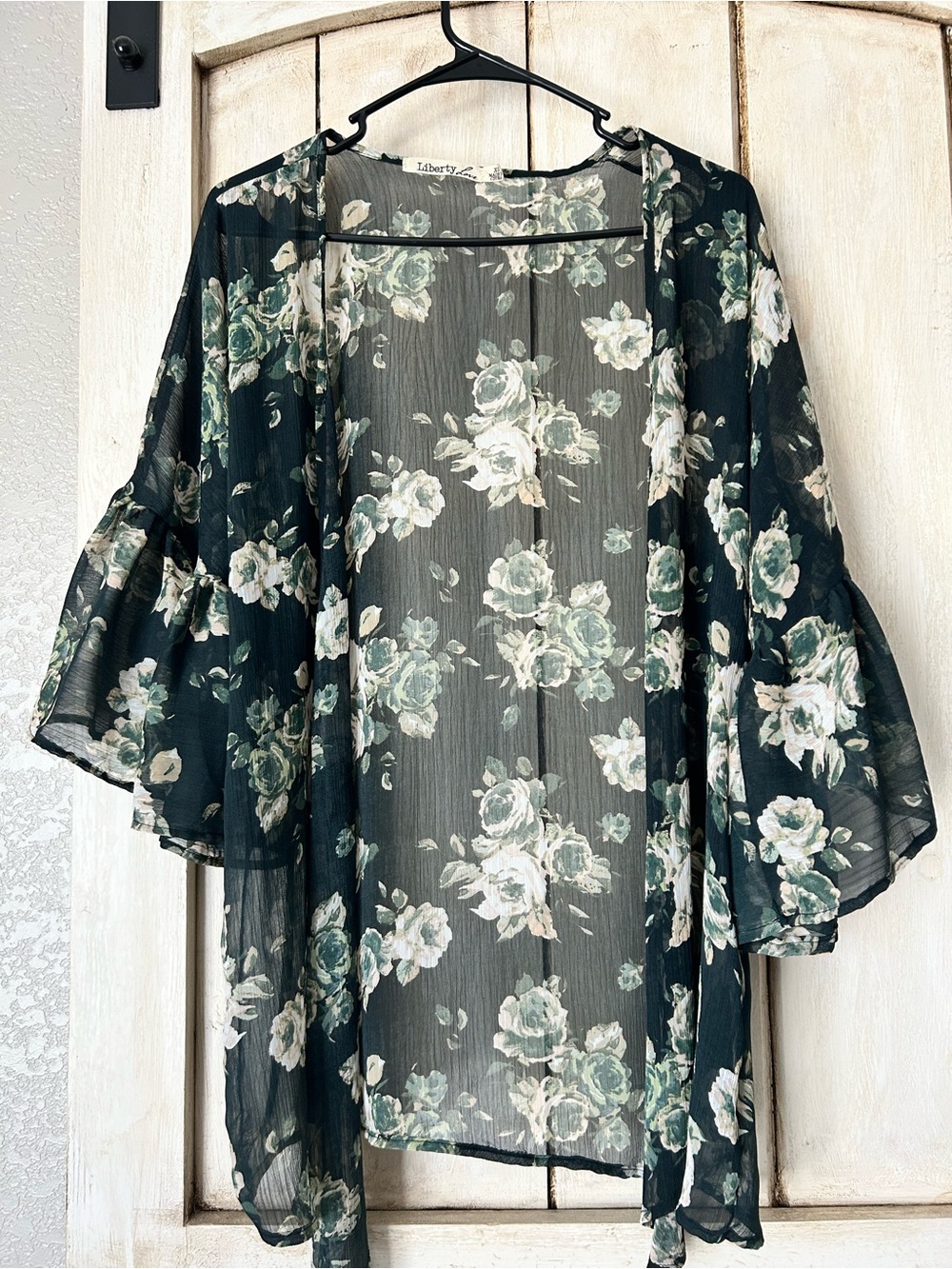 Liberty Love Floral Sheer Kimono - Black with Green & Cream Floral